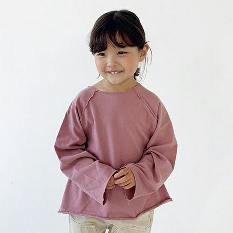 【只今20%OFF】ピーチ起毛カッティングTシャツ・u09364 キッズ【3~8才】【tops】【トップス Tシャツ 長袖 起毛 単色 無地 シンプル カジュアル ラフ 女の子 男の子 秋 冬 韓国 韓国子供服 子供 こども 子供服 こども服】【KIDS】