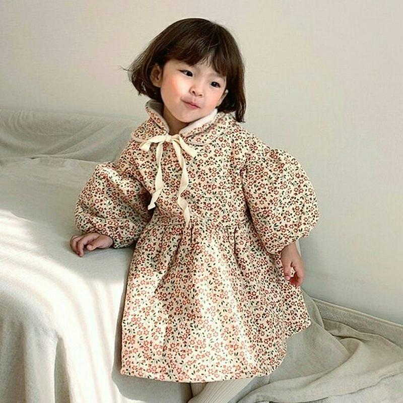 【只今20%OFF】イヤーマフラー付パフフラワーワンピース・u09151 キッズ【3~8才】【ops】【ワンピース ミディ丈 ミディワンピース 長袖 花柄 フラワー 小花柄 イヤマフ イヤーマフラー かわいい 女の子 秋 冬 韓国 韓国子供服 子供 こども 子供服 こども服】【KIDS】