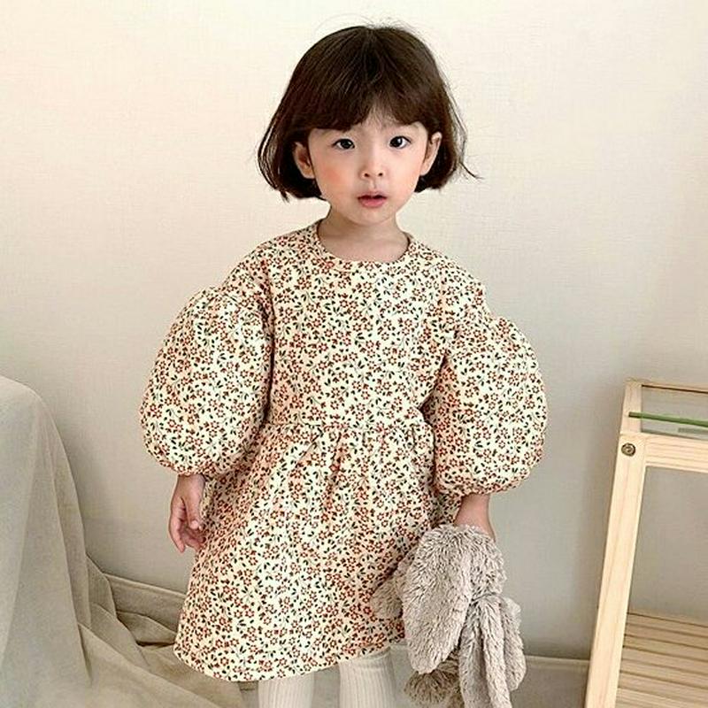 【只今20%OFF】イヤーマフラー付パフフラワーワンピース・u09151 キッズ【3~8才】【ops】【ワンピース ミディ丈 ミディワンピース 長袖 花柄 フラワー 小花柄 イヤマフ イヤーマフラー かわいい 女の子 秋 冬 韓国 韓国子供服 子供 こども 子供服 こども服】【KIDS】