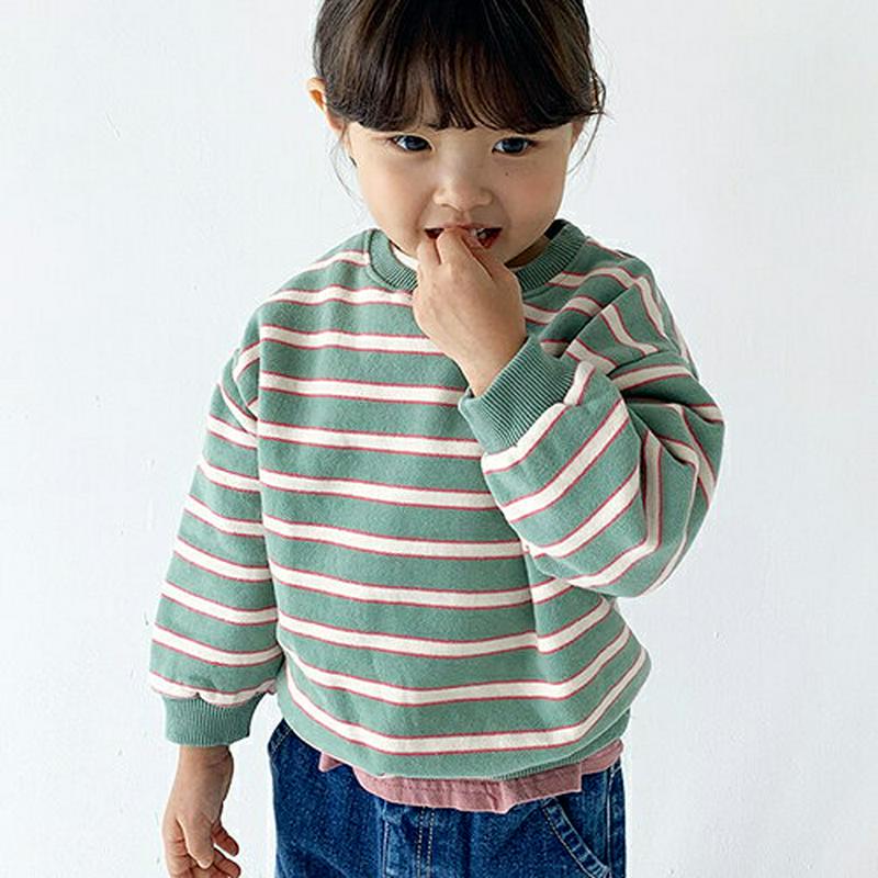 【只今20%OFF】両起毛キャラメルボーダースウェット・u09339 キッズ【3~8才】【tops】【トップス スウェット トレーナー 長袖 ボーダー柄 カジュアル 裏起毛 起毛 両起毛 ラフ 女の子 男の子 冬 韓国 韓国子供服 子供 こども 子供服 こども服】【KIDS】