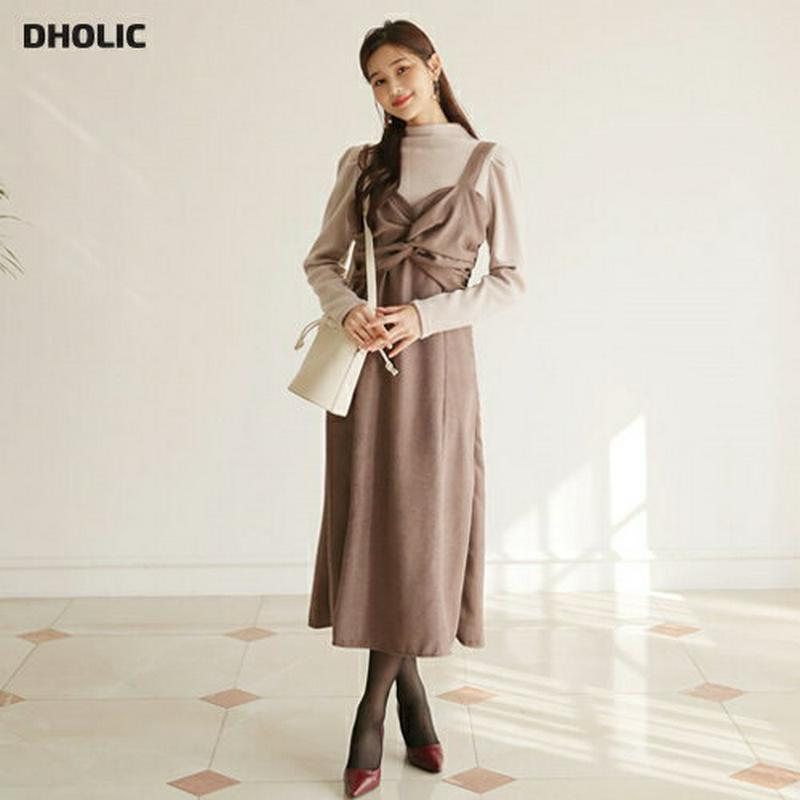 ツイストビスチェワンピース・全3色・t61130 レディース【ops】【韓国 ファッション ワンピース ロングワンピース ビスチェワンピース スリーブレス ノースリーブ レイヤード ツイスト ボリューム シンプル 大人 上品 秋 冬】