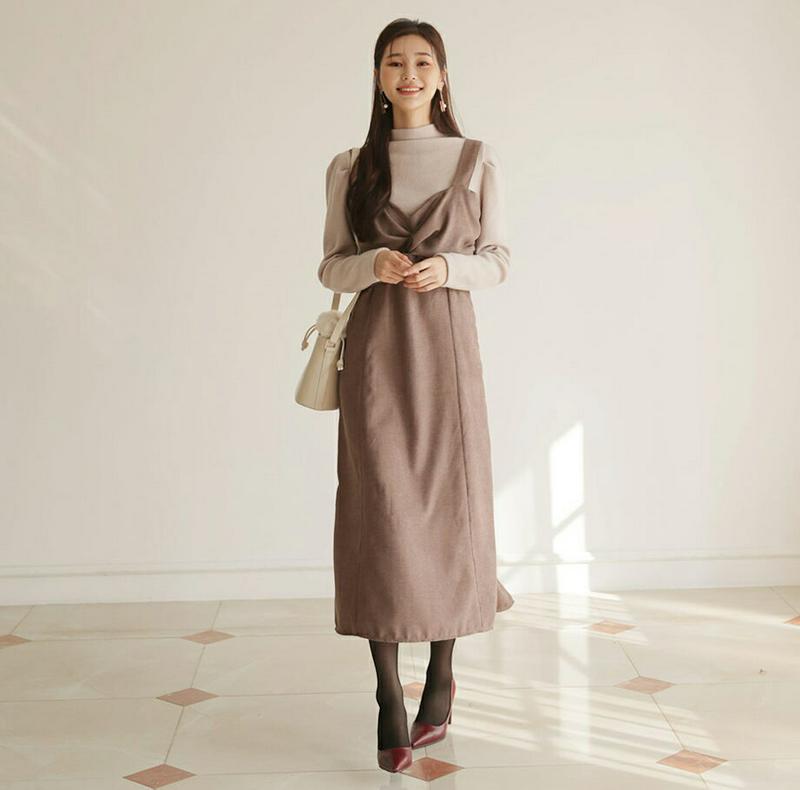 ツイストビスチェワンピース・全3色・t61130 レディース【ops】【韓国 ファッション ワンピース ロングワンピース ビスチェワンピース スリーブレス ノースリーブ レイヤード ツイスト ボリューム シンプル 大人 上品 秋 冬】