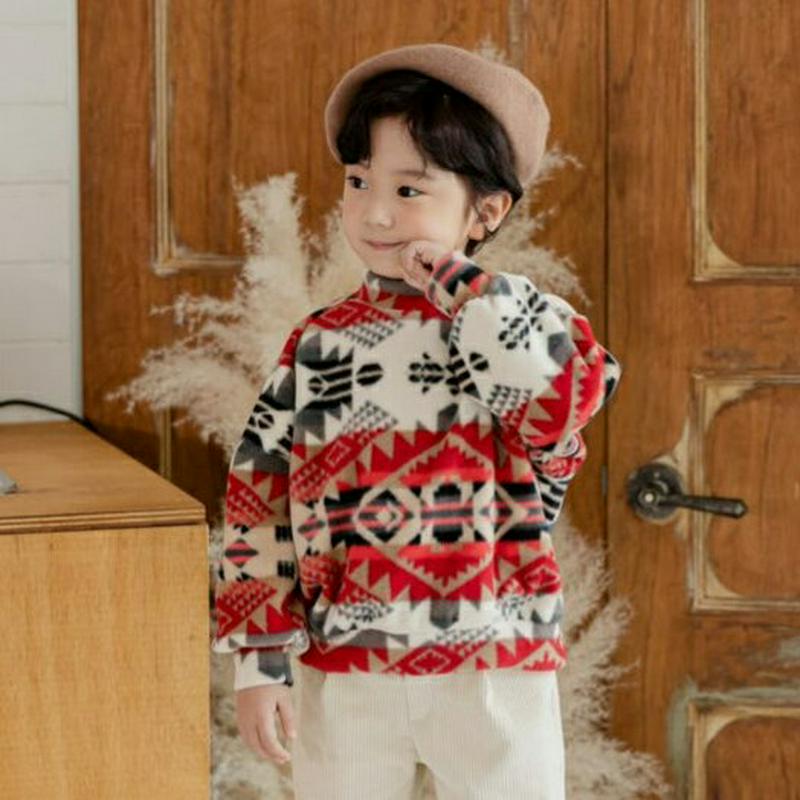 【キッズ20%OFF】裏起毛トロピカルネックTシャツ(kids)・u09312 キッズ【3~8才】【tops】【トップス Tシャツ 長袖 ネイティブ アメリカン 裏起毛 カジュアル ラフ 女の子 男の子 冬 韓国 韓国子供服 子供 こども 子供服 こども服】【KIDS】