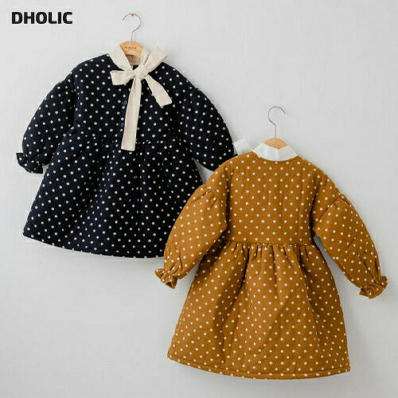 【キッズ20%OFF】【送料無料】中綿ドットリボンワンピース(kids)・u09132 キッズ【3~8才】【ops】【ワンピース ロング ロングワンピース 長袖 ドット柄 中綿 中綿ワンピース リボン りぼん 可愛い かわいい 女の子 冬 韓国 韓国子供服 子供 こども 子供服 こども服】【KIDS】