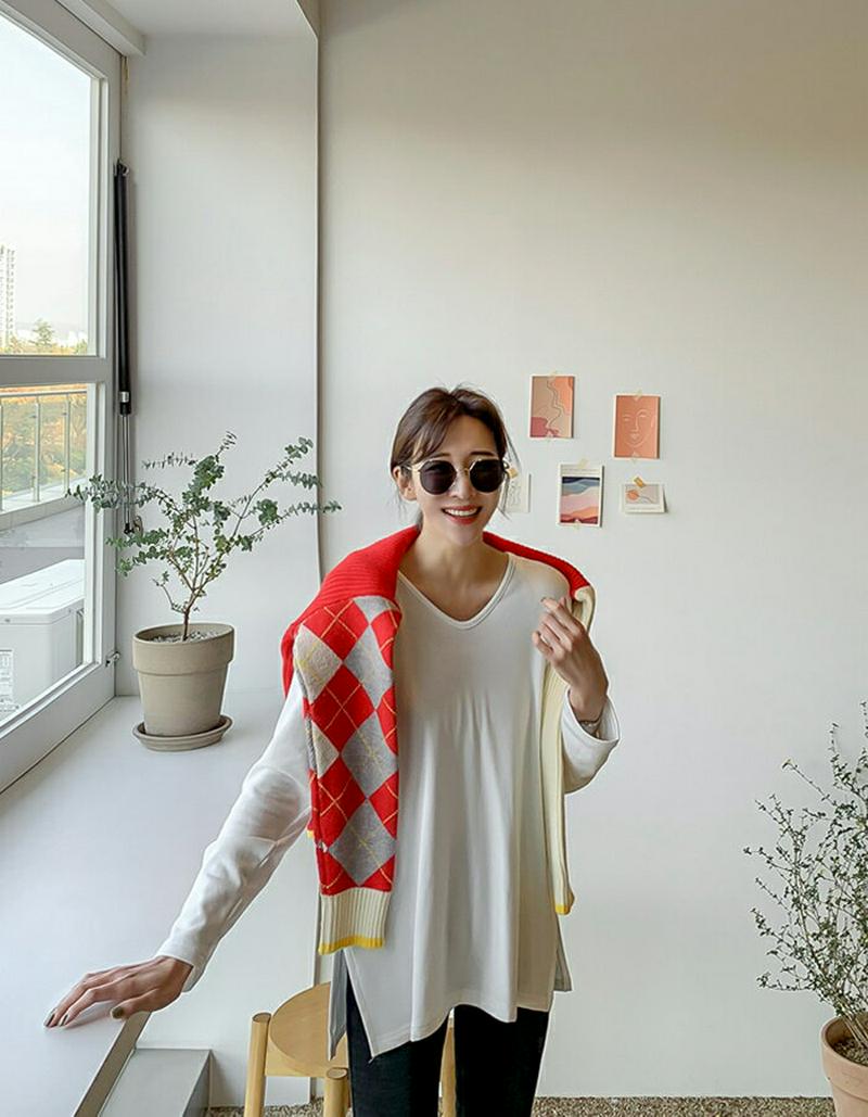 MAYBLUE(メイブルー)起毛ソフトUネックT【11/30up_PSH】Tシャツ　Uネック　トップス　サイドスリット　シンプル　ベーシック　起毛　カットソー【5】
