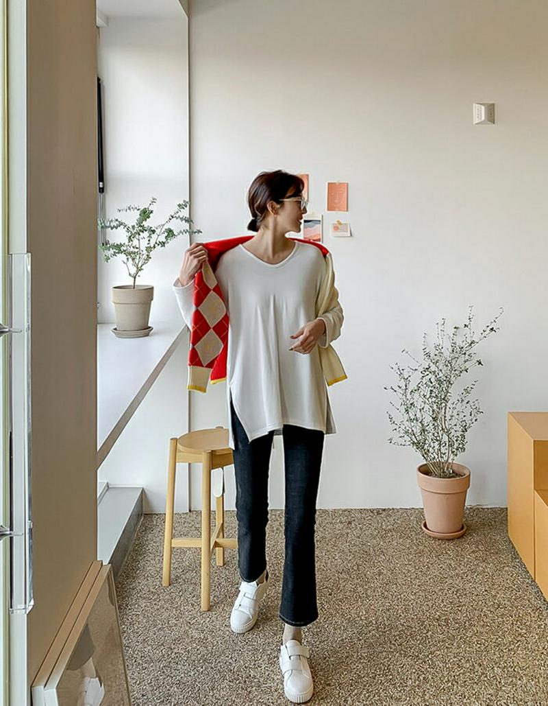 MAYBLUE(メイブルー)起毛ソフトUネックT【11/30up_PSH】Tシャツ　Uネック　トップス　サイドスリット　シンプル　ベーシック　起毛　カットソー【5】