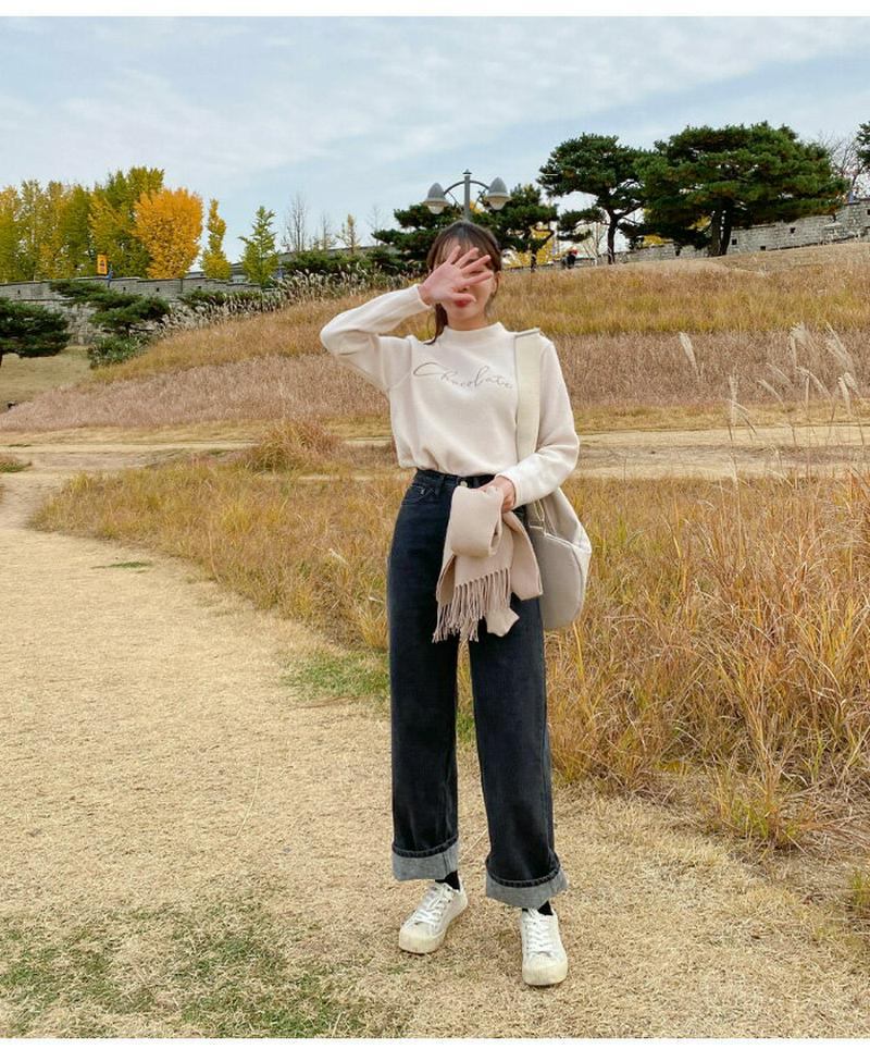 SONYUNARA(ソニョナラ)チョコレートハーフネックTシャツ(起毛)【11/27up_ka】韓国 韓国ファッション Tシャツ ハイネック ハーフネック レタリング 起毛 秋 冬 レディース ファッション【あす楽】★