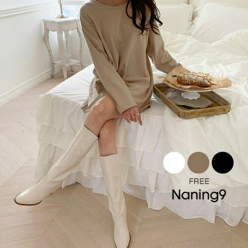 NANING9(ナンニング)ヴィンテージディテールロングTシャツ【12/3up_go】ロング丈　Tシャツ　長袖　カットソー　ダメージ加工　トップス　カジュアル　【5】