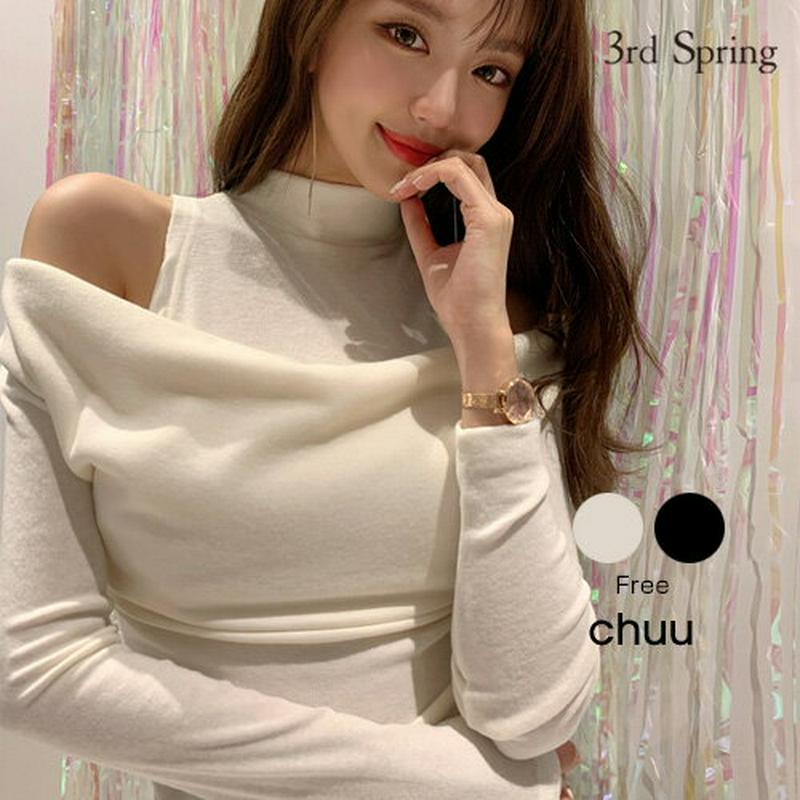 CHUU(チュー)レイヤードオフショルカットソー【12/3up_go】韓国 韓国ファッション　カットソー　ニットソー　オフショルダー　トップス　レディース ファッション【10】※メール便不可