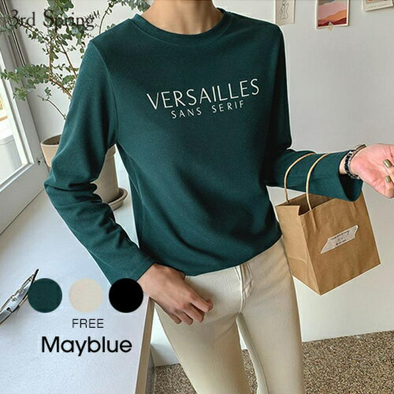MAYBLUE(メイブルー)フロントレタリングTシャツ【12/1up_chj】レタリング　Tシャツ　トップス　カットソー　ロンT【5】
