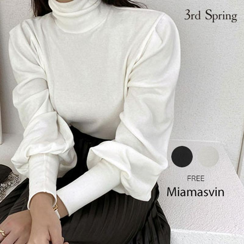 Miamasvin(ミアマスビン)バルーン袖タートルネックカットソー【12/1up_wo】韓国 韓国ファッション　トップス tシャツ カットソー 長袖 ロンt バルーンスリーブ タートルネック レディース ファッション【5】※メール便不可