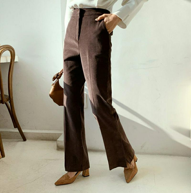 【只今10%OFF】コーデュロイスリットパンツ・全3色・t62096 レディース 【pt】【韓国 ファッション ボトムス パンツ ロング フルレングス 10分丈 十分丈 ブーツカット ハイウエスト 大人 上品 カジュアル 秋 冬】