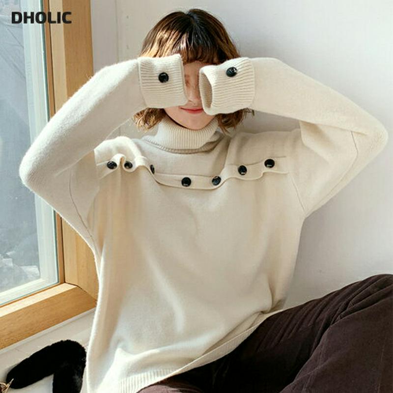 【只今10%OFF】フェイクボタンタートルニット・全3色・b62074 レディース 【tops】【韓国 ファッション トップス ニット ハイネック 長袖 ロングスリーブ ルーズ ゆったり オーバーサイズ 体型カバー お尻カバー ロング 無地 カジュアル 秋 冬】