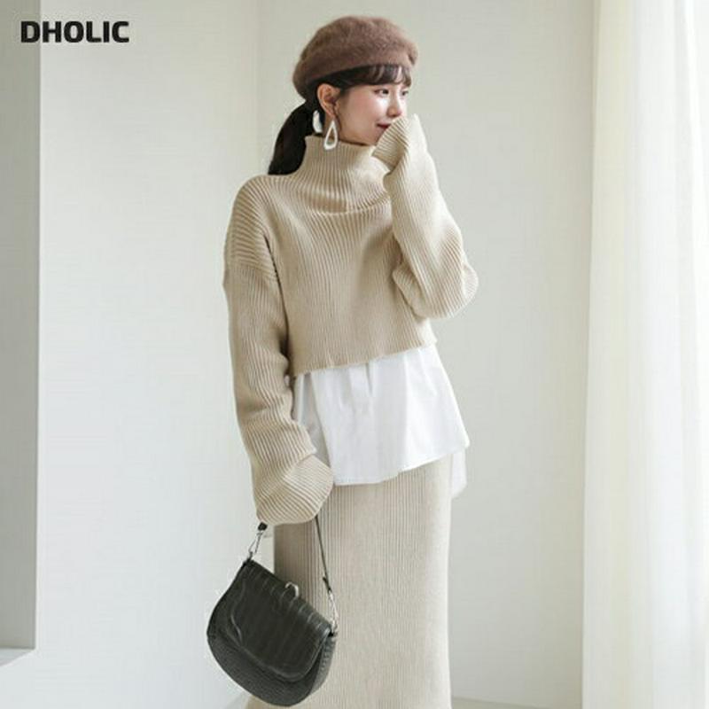 クロップドニット&スカートSET・全4色・b62092 レディース 【ops】【韓国 ファッション セットアップ ニット ハイネック 長袖 ロングスリーブ クロップド スカート Hライン タイト 細身 スリム リブニット 無地 カジュアル 秋 冬】