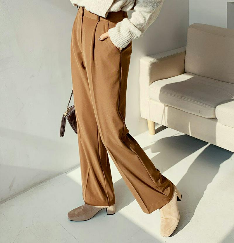 【只今10%OFF】タックワイドスラックス・全2色・t62069 レディース 【pt】【韓国 ファッション ボトムス パンツ ロング フルレングス 10分丈 十分丈 ワイド ストレート ハイウエスト 大人 オフィス 仕事 職場 脚長 着痩せ 美脚 効果 カジュアル 秋 冬】