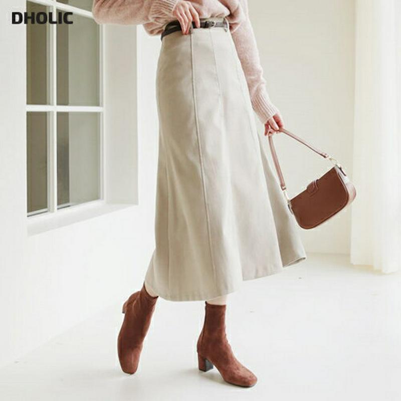 【只今10%OFF】ベルト付フレアスカート・全3色・t62070 レディース 【sk】【韓国 ファッション ボトムス スカート ロング ミモレ Aライン フレア タイト スリム 無地 パネル 大人 上品 カジュアル 秋 冬】