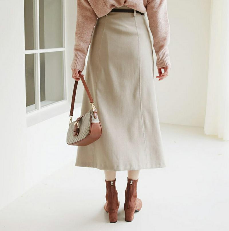 【只今10%OFF】ベルト付フレアスカート・全3色・t62070 レディース 【sk】【韓国 ファッション ボトムス スカート ロング ミモレ Aライン フレア タイト スリム 無地 パネル 大人 上品 カジュアル 秋 冬】
