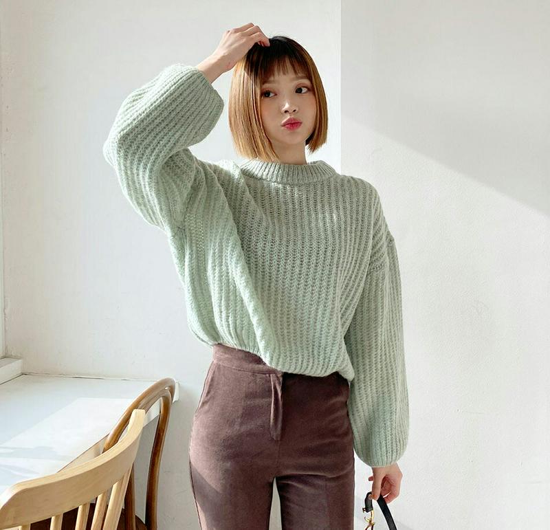 【只今10%OFF】モヘアブレンドニット・全5色・t62066 レディース 【tops】【韓国 ファッション トップス ニット ラウンドネック 長袖 ルーズ ゆったり 体型カバー ざっくり編み ざっくりニット ローゲージ カジュアル 秋 冬】