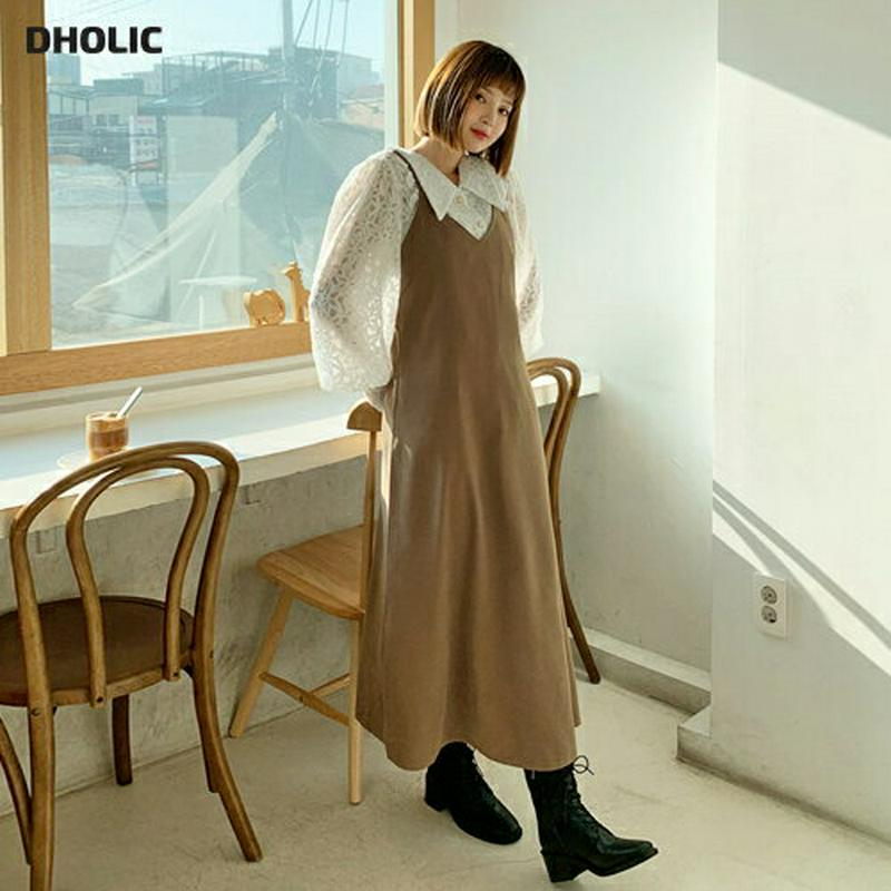 【只今10%OFF】スリーブレスワンピース・全2色・b62084 レディース 【ops】【韓国 ファッション ワンピース ロング フレア Aライン キャミソール Vネック ノースリーブ 無地 体型カバー カジュアル 秋 冬】