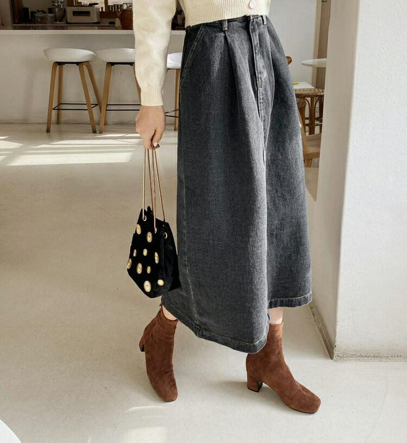 【只今10%OFF】デニムロングスカート・全1色・t62079 レディース 【sk】【韓国 ファッション ボトムス スカート ロング デニム Aライン フレア ウォッシュドデニム カジュアル 秋 冬】