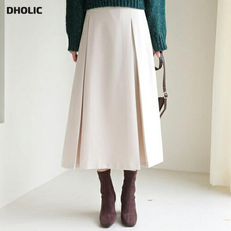 【只今10%OFF】タックロングスカート・全2色・t62039 レディース 【sk】【韓国 ファッション ボトムス スカート ロング ミモレ Aライン フレア スリム 無地 大人 上品 カジュアル 秋 冬】