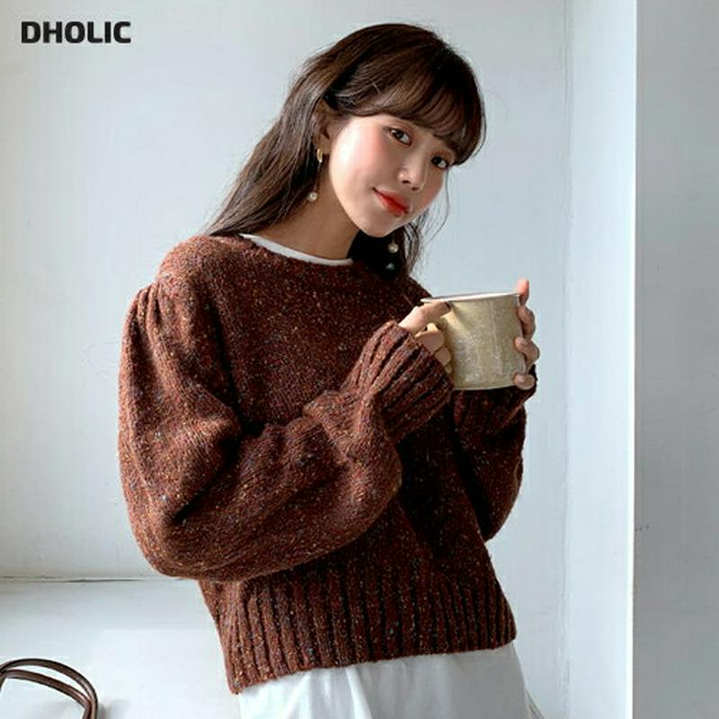 【只今10%OFF】カラーミックスパフニット・全4色・t62011 レディース 【tops】【韓国 ファッション トップス ニット ラウンドネック リブヘム 長袖 ロングスリーブ ルーズ ゆったり 無地 ショート クロップド カジュアル 秋 冬】