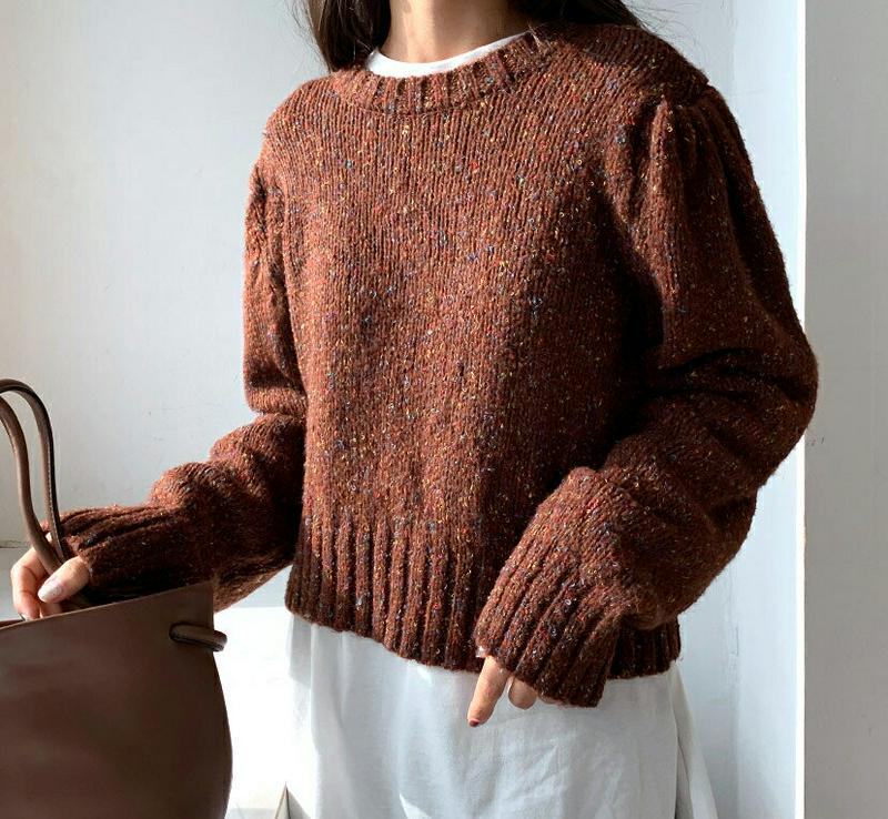 【只今10%OFF】カラーミックスパフニット・全4色・t62011 レディース 【tops】【韓国 ファッション トップス ニット ラウンドネック リブヘム 長袖 ロングスリーブ ルーズ ゆったり 無地 ショート クロップド カジュアル 秋 冬】