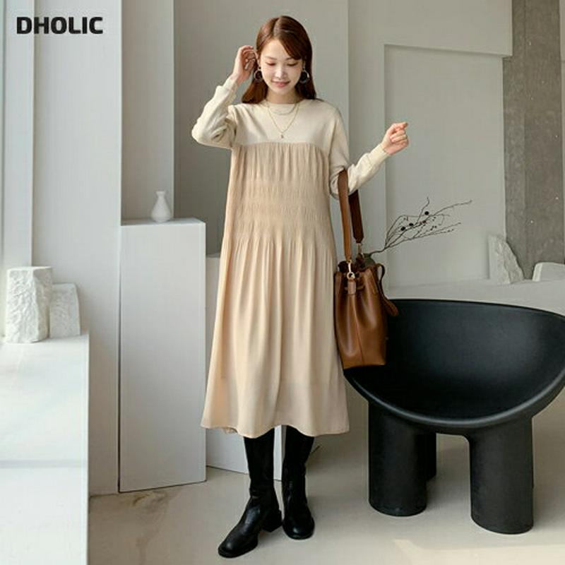 【只今10%OFF】リンクルニットワンピース・全2色・b65477 レディース 【ops】【ワンピース ミディ丈 ミディワンピース ニット ニットワンピース 長袖 リンクル 異素材ミックス リブニット カジュアル 大人 秋 冬 韓国 ファッション】【ハイホリHIHOLLI】