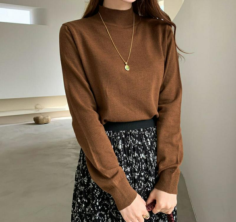 【只今10%OFF】ハーフネックニット・全5色・b65463 レディース 【tops】【トップス ニット ニットトップス 長袖 ハーフネック 単色 無地 シンプル 大人 カジュアル ベーシック 秋 冬 韓国 ファッション】【ハイホリHIHOLLI】