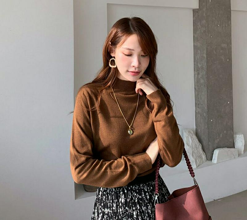 【只今10%OFF】ハーフネックニット・全5色・b65463 レディース 【tops】【トップス ニット ニットトップス 長袖 ハーフネック 単色 無地 シンプル 大人 カジュアル ベーシック 秋 冬 韓国 ファッション】【ハイホリHIHOLLI】