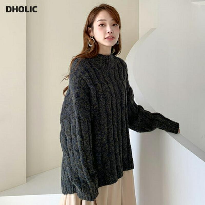 ツイストスリットニット・全4色・b65464 レディース 【tops】【トップス ニット ニットトップス 長袖 スリット ツイスト ツイストニット 単色 ゆったり オーバーサイズ カジュアル ハーフネック 秋 冬 韓国 ファッション】【ハイホリHIHOLLI】