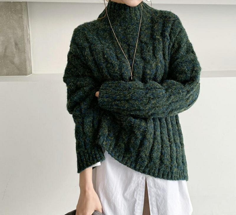 ツイストスリットニット・全4色・b65464 レディース 【tops】【トップス ニット ニットトップス 長袖 スリット ツイスト ツイストニット 単色 ゆったり オーバーサイズ カジュアル ハーフネック 秋 冬 韓国 ファッション】【ハイホリHIHOLLI】