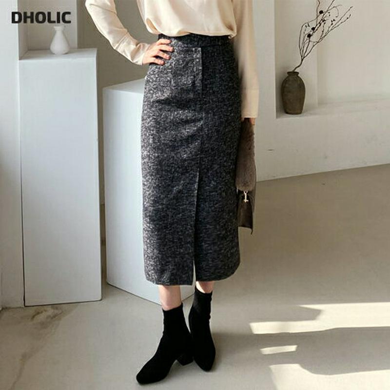 【只今10%OFF】メランジボタンスカート・全2色・t65490 レディース 【sk】【スカート ロング ロングスカート メランジ シック 大人 Hライン スリット オフィスカジュアル 秋 冬 韓国 ファッション】【ハイホリHIHOLLI】