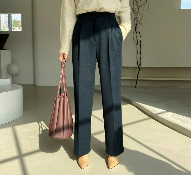 【只今10%OFF】バックゴムスラックス・全4色・t65487 レディース 【pt】【スラックス パンツ ズボン ロングパンツ 長ズボン 単色 無地 シンプル ベーシック 大人 オフィスカジュアル 秋 冬 韓国 ファッション】【ハイホリHIHOLLI】