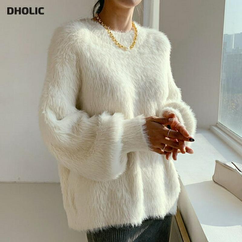【新作10%OFF】ルーズソフトニット・全3色・b56385 レディース 【tops】【韓国 ファッション トップス ニット シャギーニット ブークレー ファーニット ファー エコファー ラウンドネック 長袖 ぼわん袖 ボリューム袖 パフスリーブ 無地 ルーズ　ゆったり カジュアル 秋 冬】