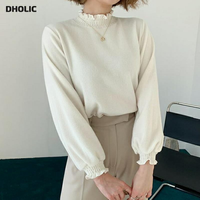 【新作10%OFF】起毛シャーリングTシャツ・全4色・t56382 レディース 【tops】【韓国 ファッション トップス Tシャツ モックネック ハーフネック 長袖 ボリューム袖 ぼわん袖 パフスリーブ 無地 ルーズ カジュアル 秋 冬】