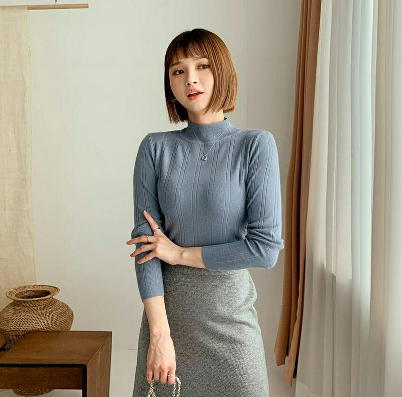 【新作10%OFF】ハーフネックリブニット・全4色・t56347 レディース 【tops】【韓国 ファッション トップス ニット モックネック ハイネック 長袖 スリム 細身 タイト 無地 デイリー シンプル カジュアル 秋 冬】