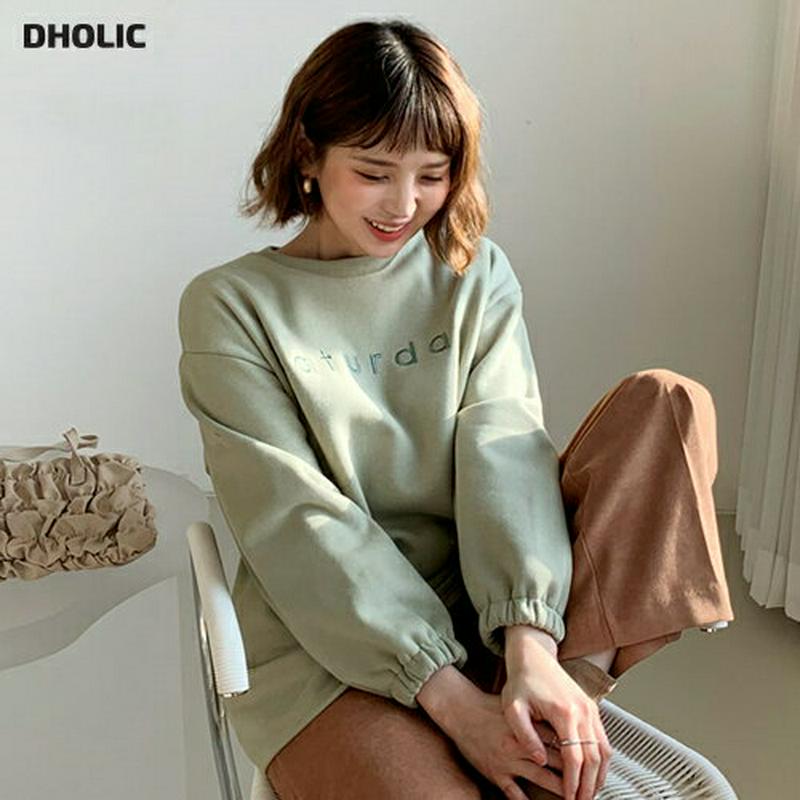 【只今10%OFF】裏起毛レタリングロングTシャツ・全4色・t56348 レディース 【tops】【韓国 ファッション トップス Tシャツ ラウンドネック 長袖 ルーズ ゆったり オーバーサイズ ロゴ 刺繍 英字 カジュアル 秋 冬】