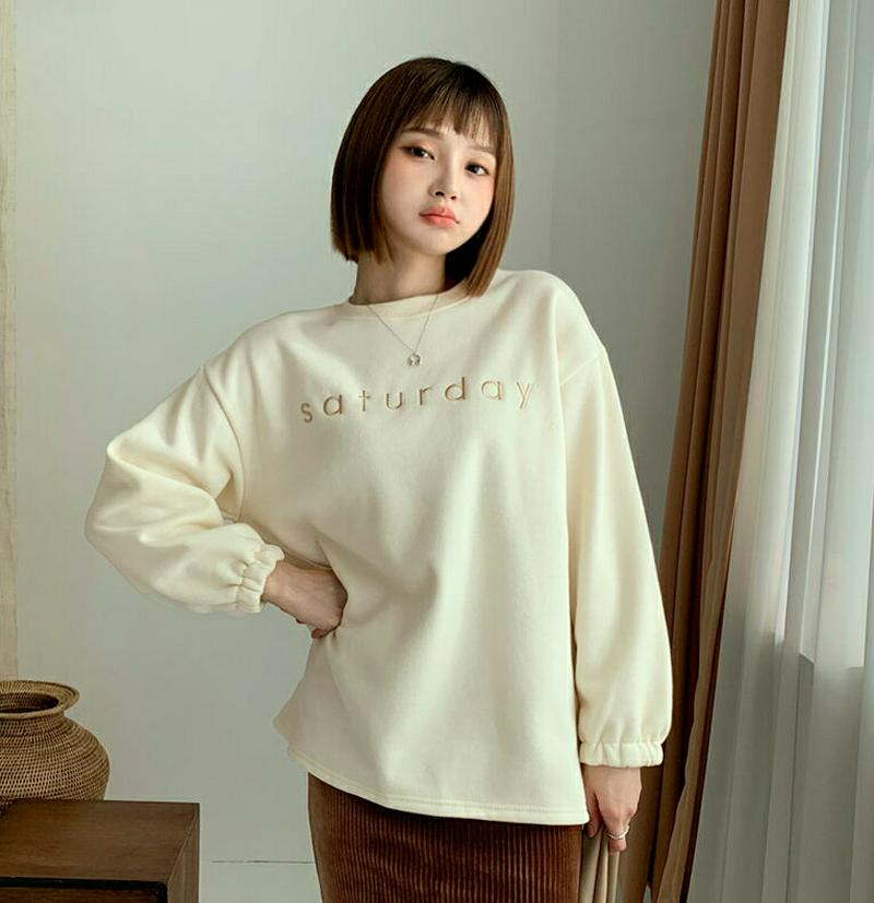【只今10%OFF】裏起毛レタリングロングTシャツ・全4色・t56348 レディース 【tops】【韓国 ファッション トップス Tシャツ ラウンドネック 長袖 ルーズ ゆったり オーバーサイズ ロゴ 刺繍 英字 カジュアル 秋 冬】