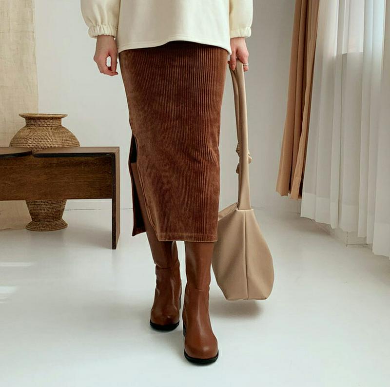 【新作10%OFF】ベロアリブスカート・全3色・t56368 レディース 【sk】【韓国 ファッション ボトムス スカート ロング スリム タイト 細身 Hライン ペンシルスカート ベルベット 光沢 無地 カジュアル 秋 冬】