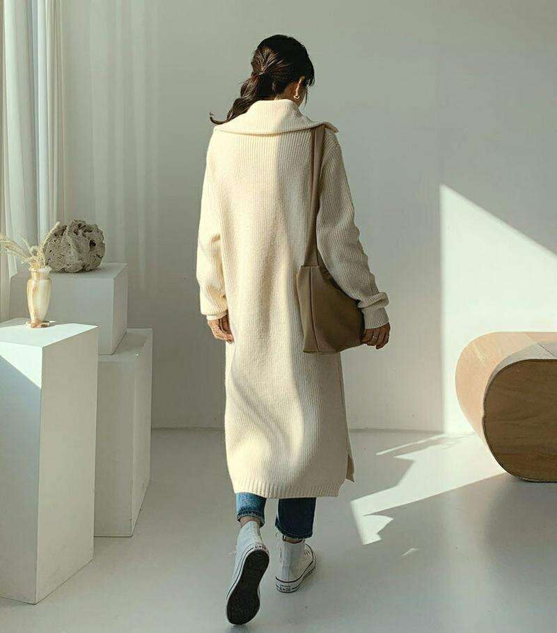 【新作10%OFF】ハーフジップニットワンピース・全2色・b56378 レディース 【ops】【韓国 ファッション ワンピース ロング ミモレ丈 カラー 襟 ジップネック 長袖 ニット リブニット Hライン ルーズ ゆったり カジュアル 秋 冬】