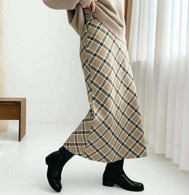 【新作10%OFF】チェックロングスカート・全2色・t56389 レディース 【sk】【韓国 ファッション ボトムス スカート ロング スリム タイト 細身 Hライン パターン 柄 タータンチェック レトロ ビンテージ カジュアル 秋 冬】