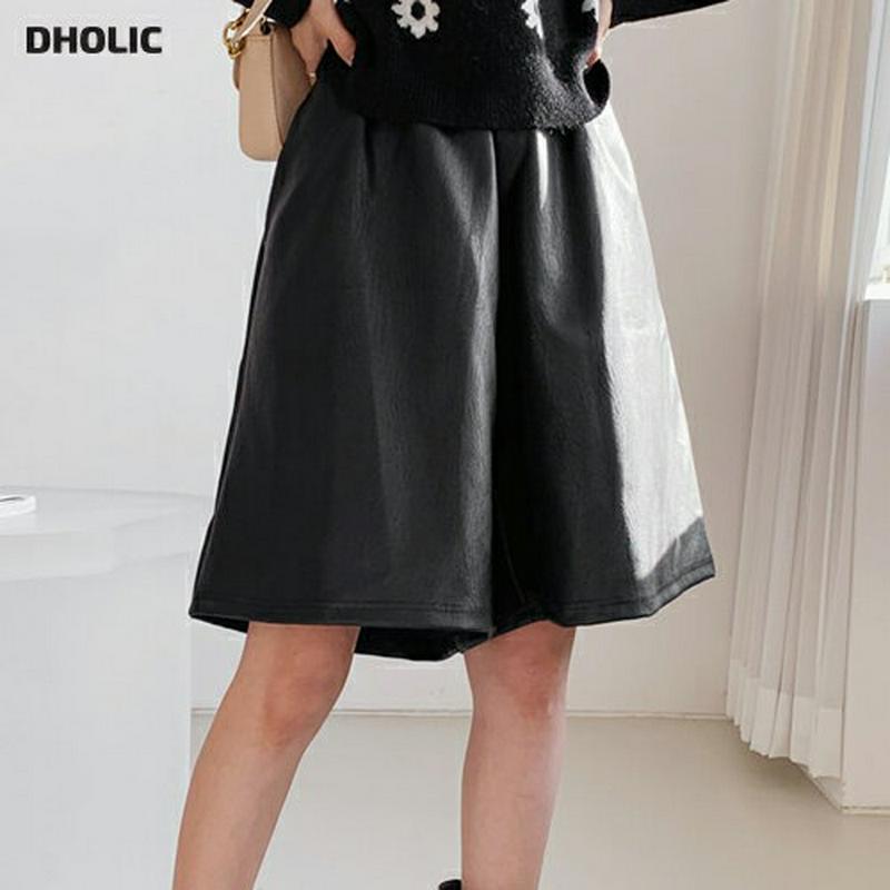 【新作10%OFF】裏起毛レザー調ショートパンツ・全2色・b56391 レディース 【pt】【韓国 ファッション ボトムス パンツ 半ズボン 短パン ハーフパンツ ショート 膝丈 バミューダパンツ フレア Aライン ワイド ガウチョパンツ 無地 カジュアル 秋 冬】