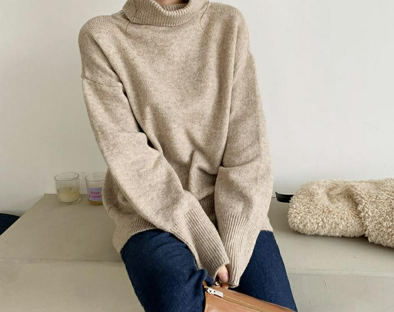 ルーズタートルニット・全4色・b65474 レディース 【tops】【トップス ニット ニットトップス 長袖 タートルネック タートル ルーズ 単色 無地 シンプル カジュアル ウール ベーシック 秋 冬 韓国 ファッション】【ハイホリHIHOLLI】