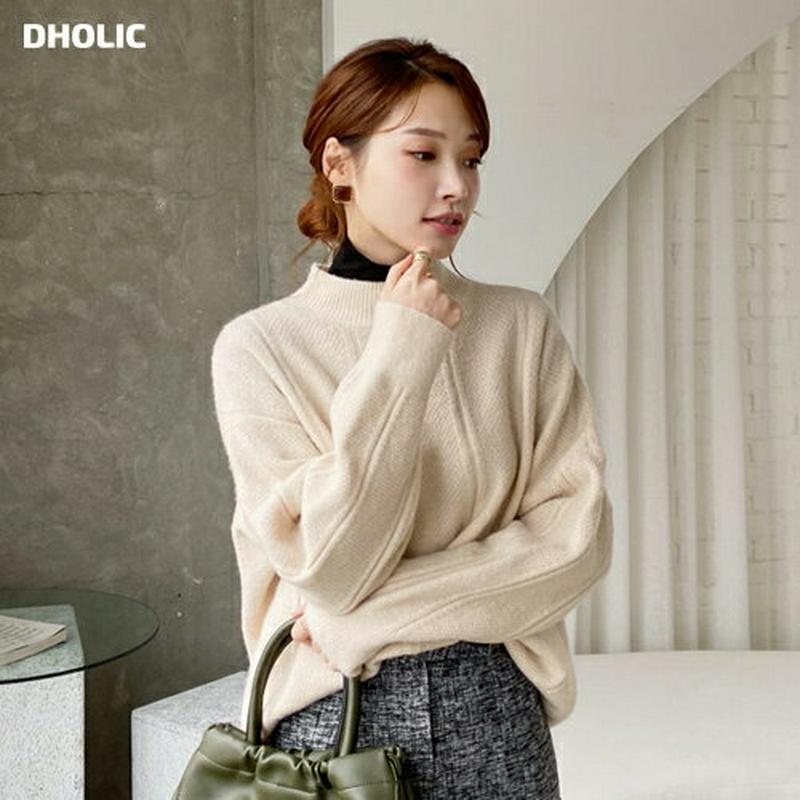 【新作10%OFF】ハーフネックラインニット・全4色・b65480 レディース 【tops】【トップス ニット ニットトップス 長袖 単色 無地 シンプル ハーフネック カジュアル 大人 冬 韓国 ファッション】【ハイホリHIHOLLI】