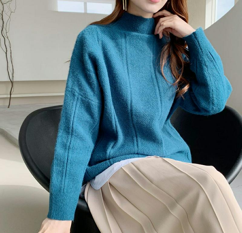 【新作10%OFF】ハーフネックラインニット・全4色・b65480 レディース 【tops】【トップス ニット ニットトップス 長袖 単色 無地 シンプル ハーフネック カジュアル 大人 冬 韓国 ファッション】【ハイホリHIHOLLI】