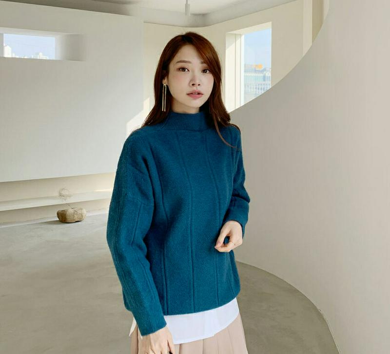 【新作10%OFF】ハーフネックラインニット・全4色・b65480 レディース 【tops】【トップス ニット ニットトップス 長袖 単色 無地 シンプル ハーフネック カジュアル 大人 冬 韓国 ファッション】【ハイホリHIHOLLI】