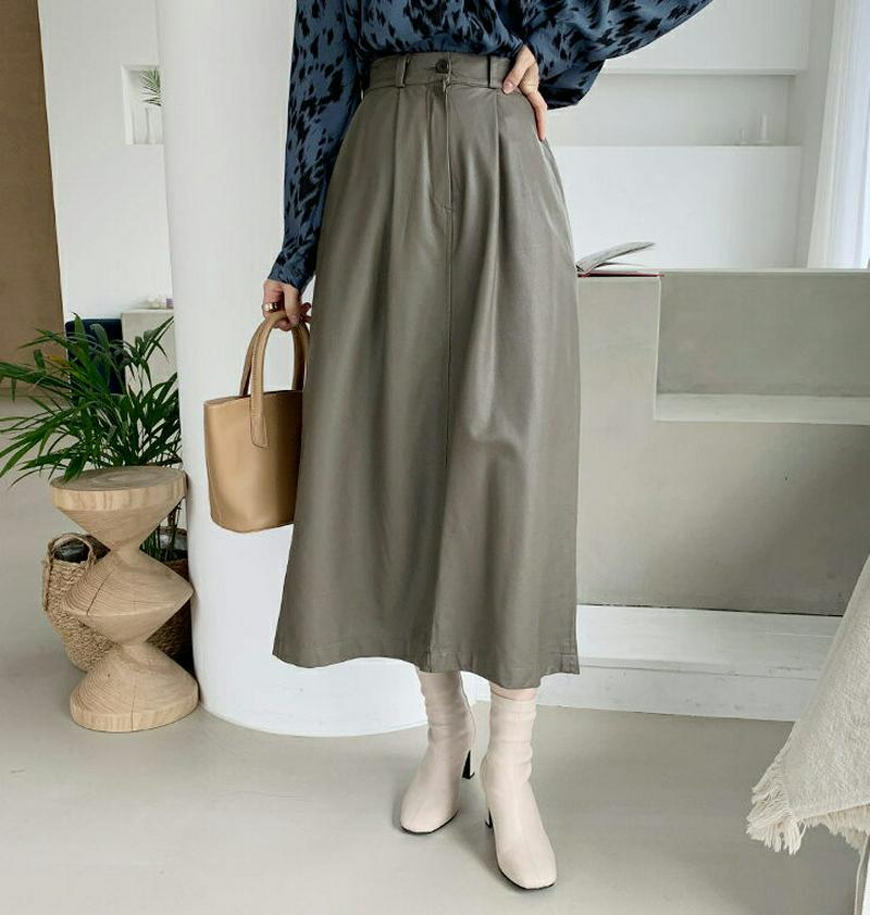 【新作10%OFF】裏起毛エコレザースカート・全2色・t65484 レディース 【sk】【スカート ロング ロングスカート レザー フェイクレザー エコレザー 裏起毛 単色 無地 シンプル 大人 秋 冬 韓国 ファッション】【ハイホリHIHOLLI】