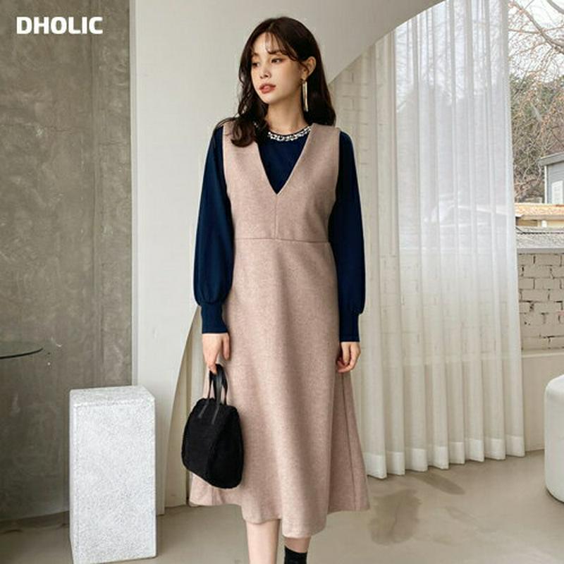 【新作10%OFF】Vネックスリーブレスワンピース・全3色・b65465 レディース 【ops】【ワンピース ロング ロングワンピース スリーブレス ノースリーブ 単色 無地 レイヤード Vネック カジュアル 秋 冬 韓国 ファッション】【ハイホリHIHOLLI】