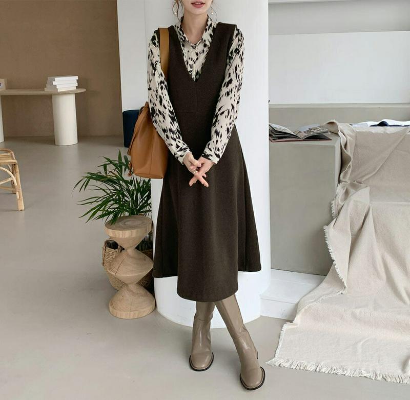 【新作10%OFF】Vネックスリーブレスワンピース・全3色・b65465 レディース 【ops】【ワンピース ロング ロングワンピース スリーブレス ノースリーブ 単色 無地 レイヤード Vネック カジュアル 秋 冬 韓国 ファッション】【ハイホリHIHOLLI】